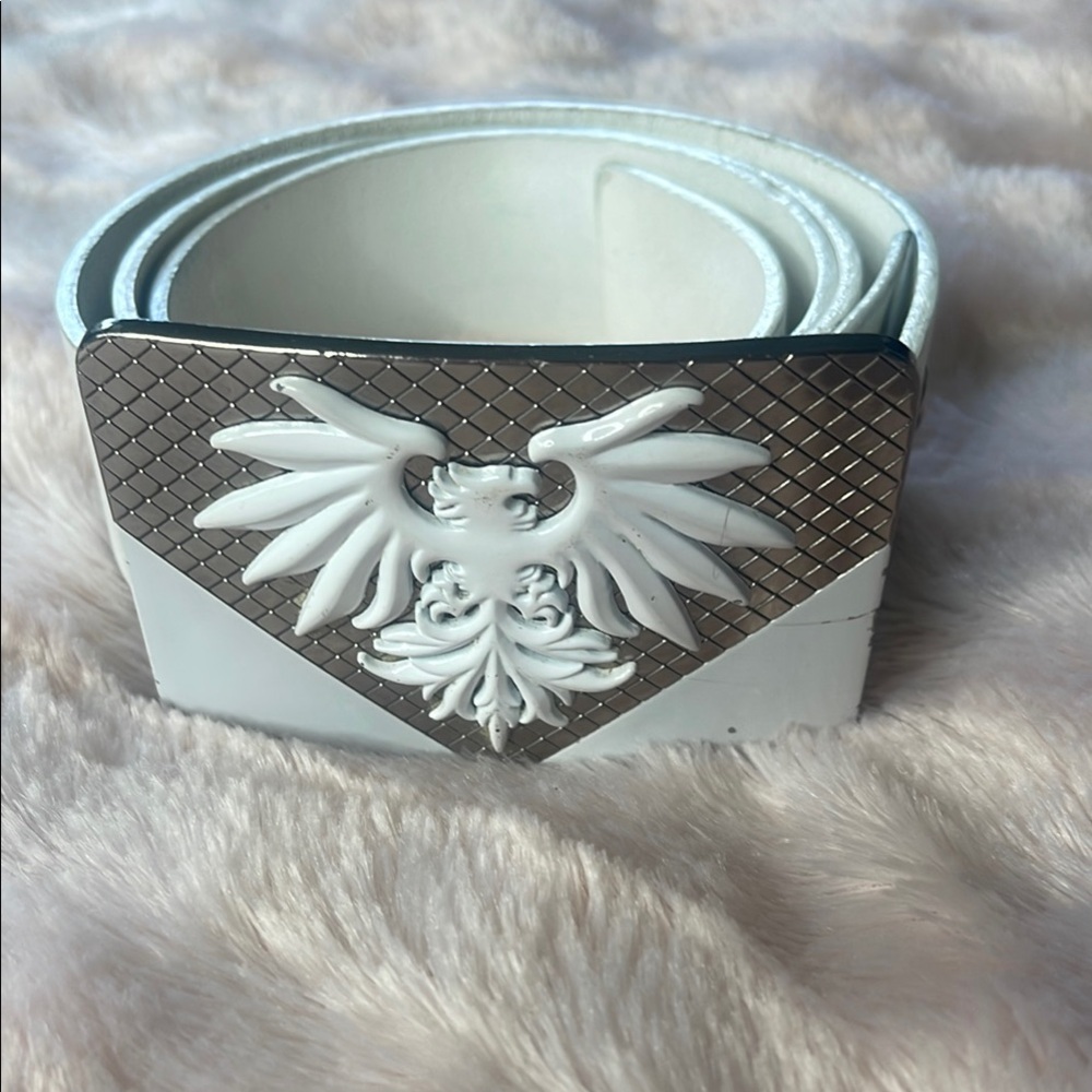 Guess White and Silver Belt with Eagle Emblem